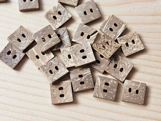 COCO SQUARE FLORALS / Coconut Buttons / 11*11mm (Set of 6)