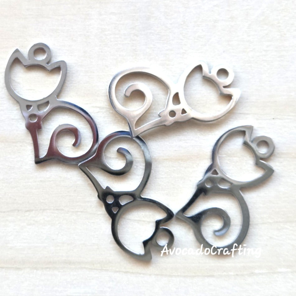Cat & Paw Series / Stainless Steel / 4 pieces / Jewelry Making