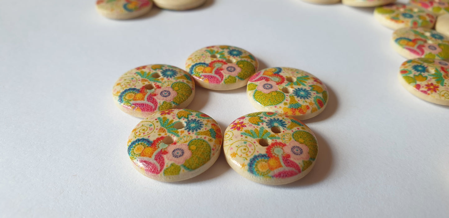 SPRING MEADOW / 18mm / Set of 6 buttons / Wooden Buttons / Sewing Buttons