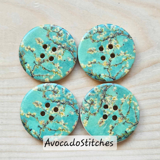 SAKURA / 30mm - 4 buttons / Wooden Buttons / Sewing Buttons