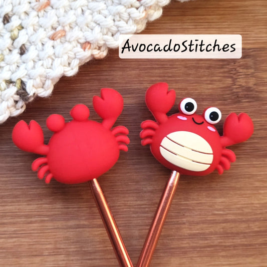 SCARLET CRAB Stitch Stoppers / Knitting Needle Toppers / Point Protection / Notions (Set B)