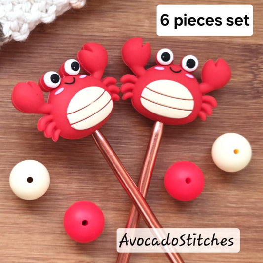 SCARLET CRAB Stitch Stoppers / Knitting Needle Toppers / Point Protection / Notions (Set B)