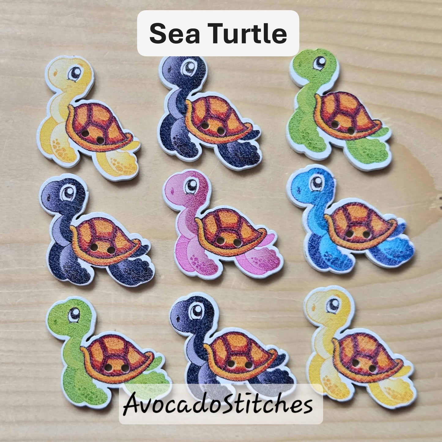 SEA ANIMALS / 8 buttons / Wooden Buttons / Sewing Buttons