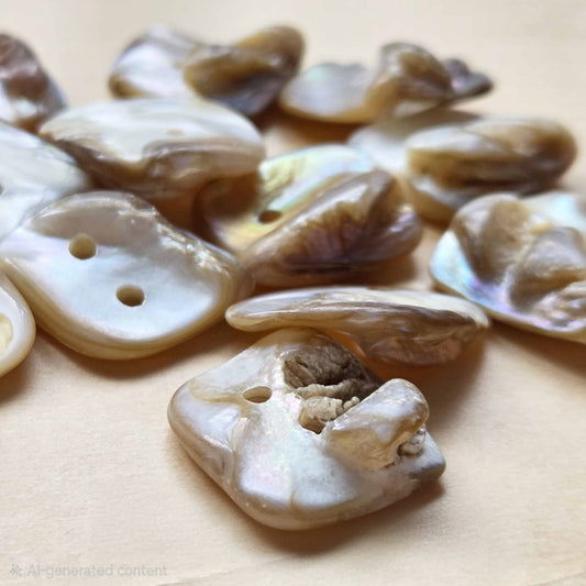 IRREGULAR PEARL / White 2-Hole Seashell Buttons / 15-20mm (Set of 4)