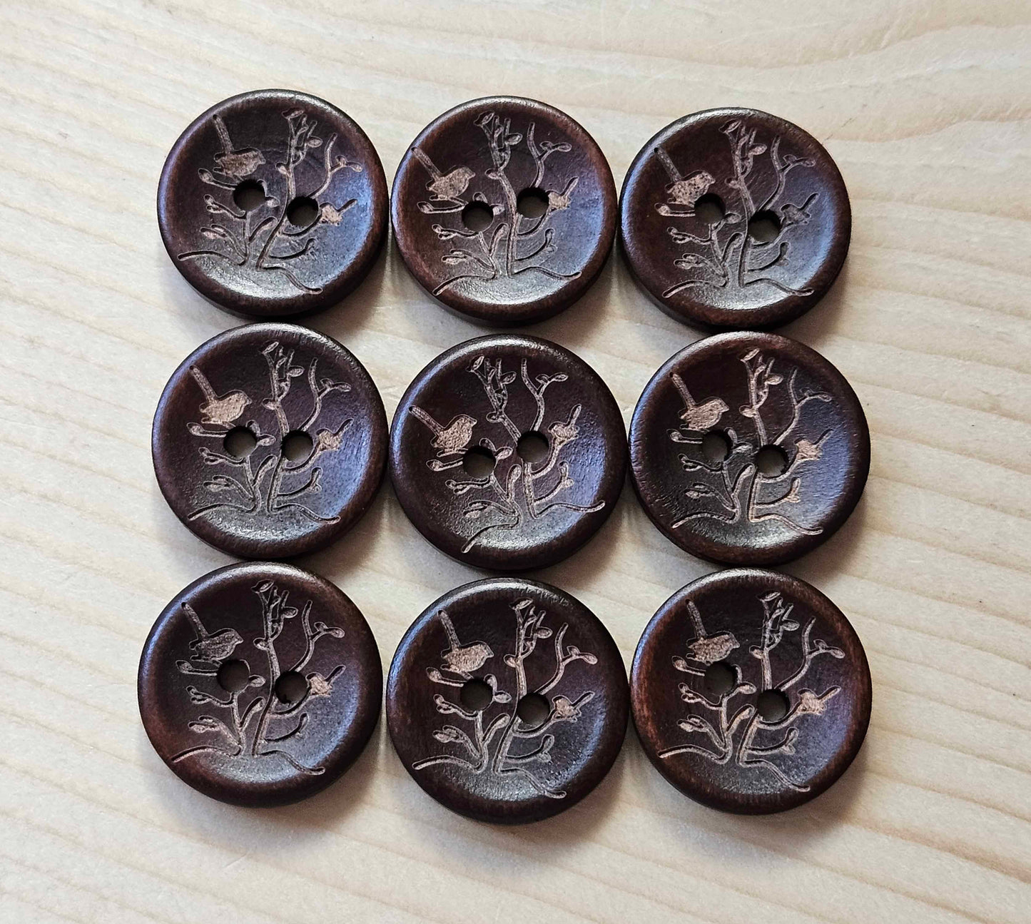 AvoDesigns SERENITY GARDEN / Umber Brown 2-Hole Wooden Buttons / 20mm (Set of 6)