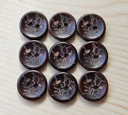 AvoDesigns SERENITY GARDEN / Umber Brown 2-Hole Wooden Buttons / 20mm (Set of 6)
