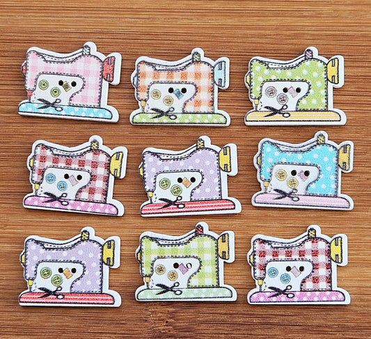 SEWING MACHINE / Wooden Buttons (Set of 10)