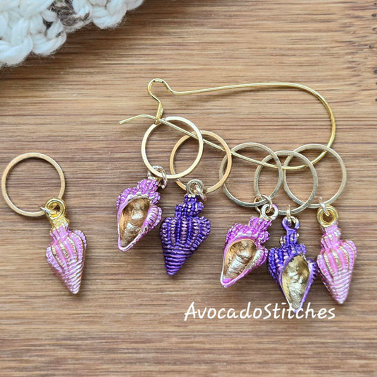 SHELL BEACH - 6 pieces / Knitting Crochet Stitch Markers / Notions