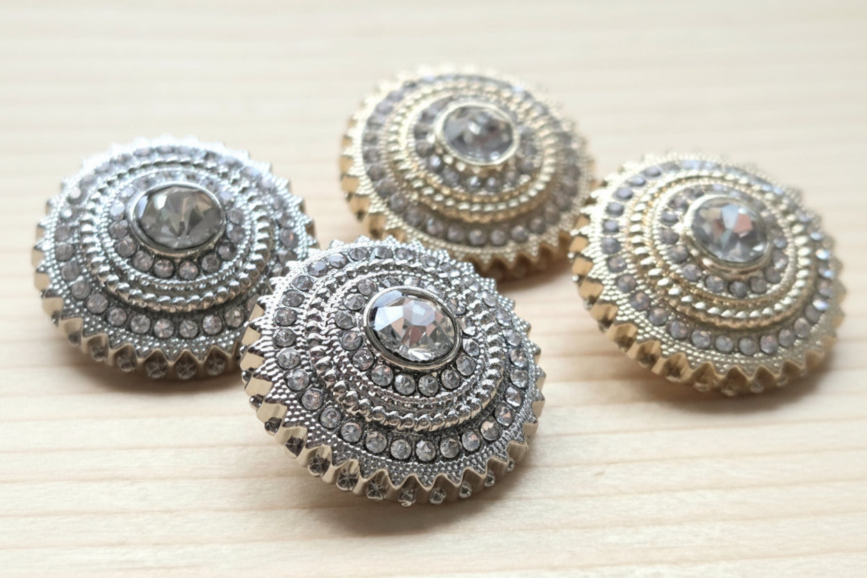 THE GLIMMERS / Metal Shank Buttons with Rhinestones / 20mm (Set of 4)