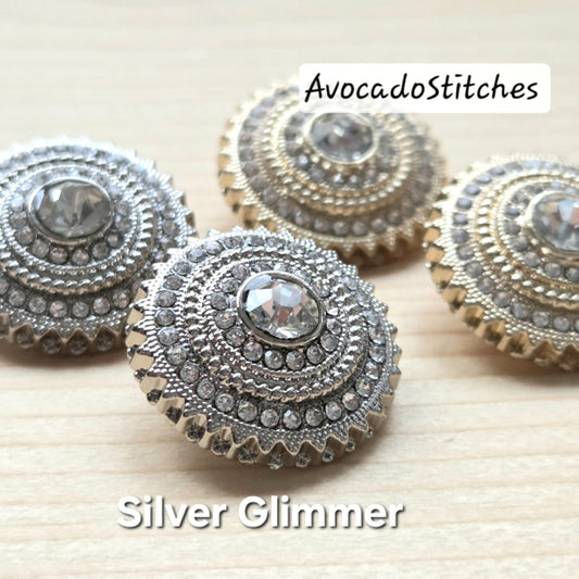 THE GLIMMERS / Metal Shank Buttons with Rhinestones / 20mm - Set of 4 buttons / Sewing Buttons