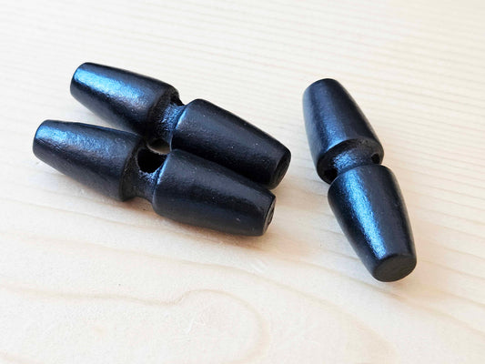 WOODEN TOGGLE BLACK / 50mm / Set of 4 buttons / Wooden Single Hole Toggle Buttons / Sewing Buttons