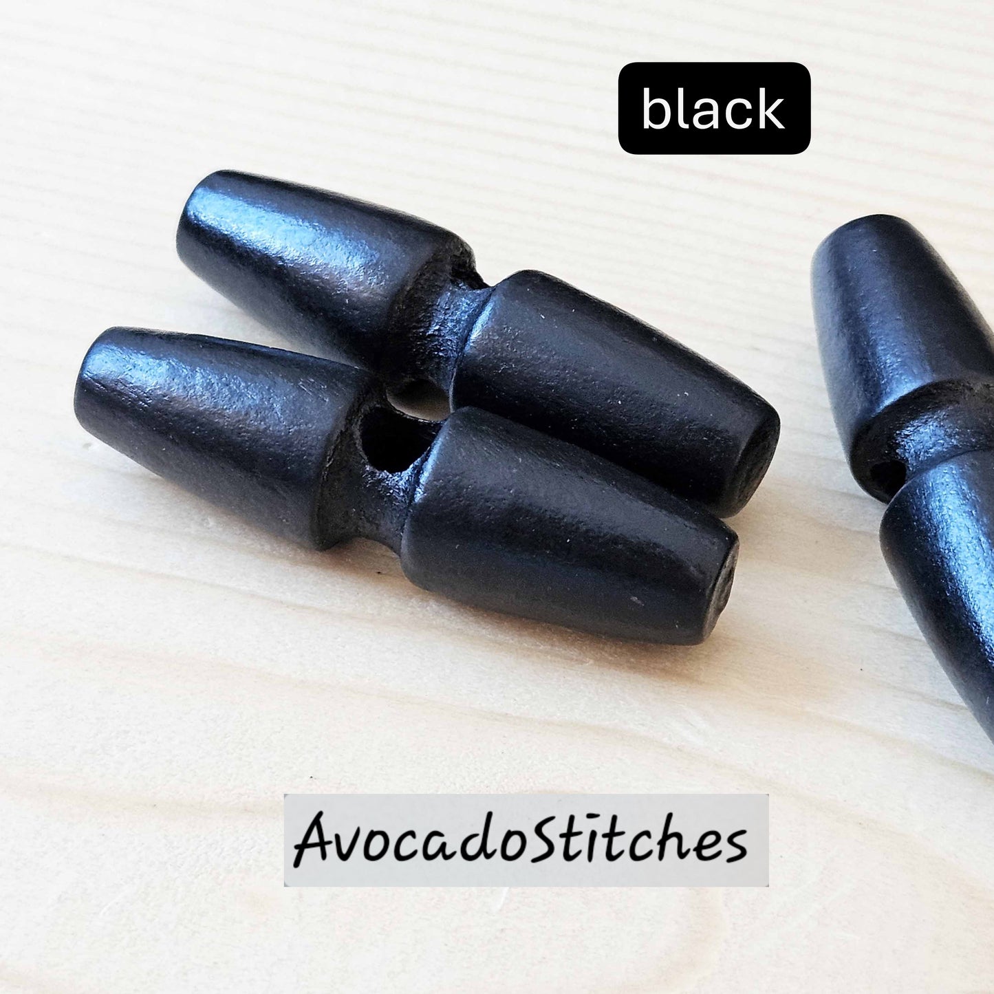 WOODEN TOGGLE Single Hole / Black / Dark Brown / Brown / Light Brown / 35-50mm / Sewing Buttons