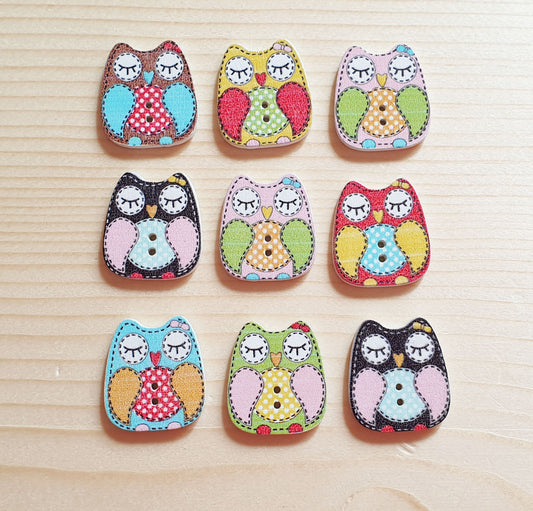SLEEPY OWL / Wooden Buttons (Set of 10)