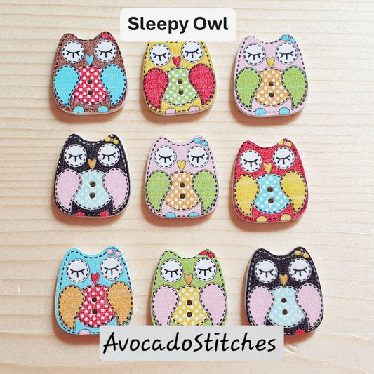 OWL / 8 buttons / Wooden Buttons / Sewing Buttons