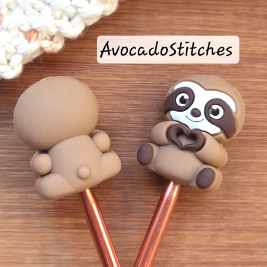 SLOTH'S LOVE Stitch Stoppers / 2 pieces / Knitting Needle Toppers / Point Protection / Notions