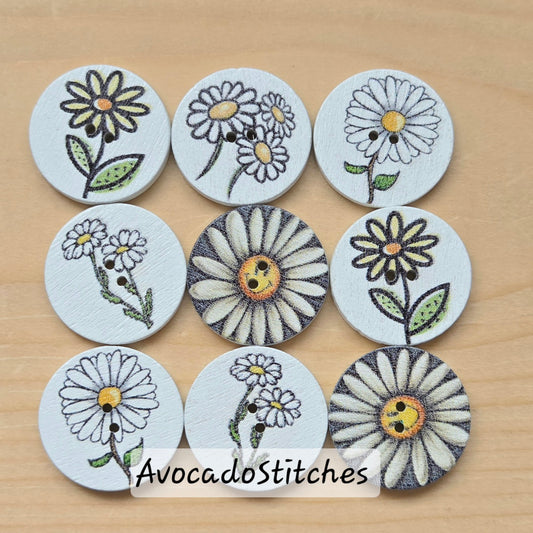 SNOW CRYSANTHEMUM / 20mm - 8 buttons / Wooden Buttons / Sewing Buttons