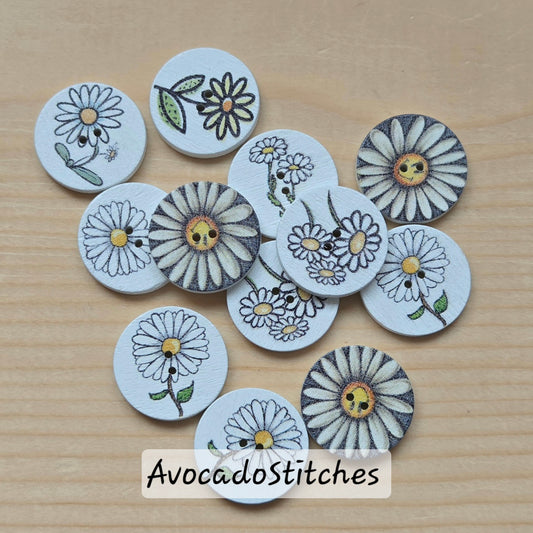 SNOW CRYSANTHEMUM / 20mm - 8 buttons / Wooden Buttons / Sewing Buttons