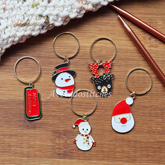 SNOWMAN & FRIENDS - 5 pcs / Knitting Stitch Markers / Notions