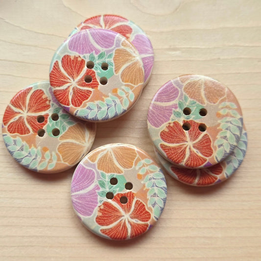 SPICED BLOSSOMS / Wooden Buttons / 30mm (Set of 6)