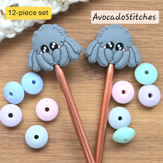 SPOOKY OCTO Stitch Stoppers / Knitting Needle Toppers / Point Protection / Notions