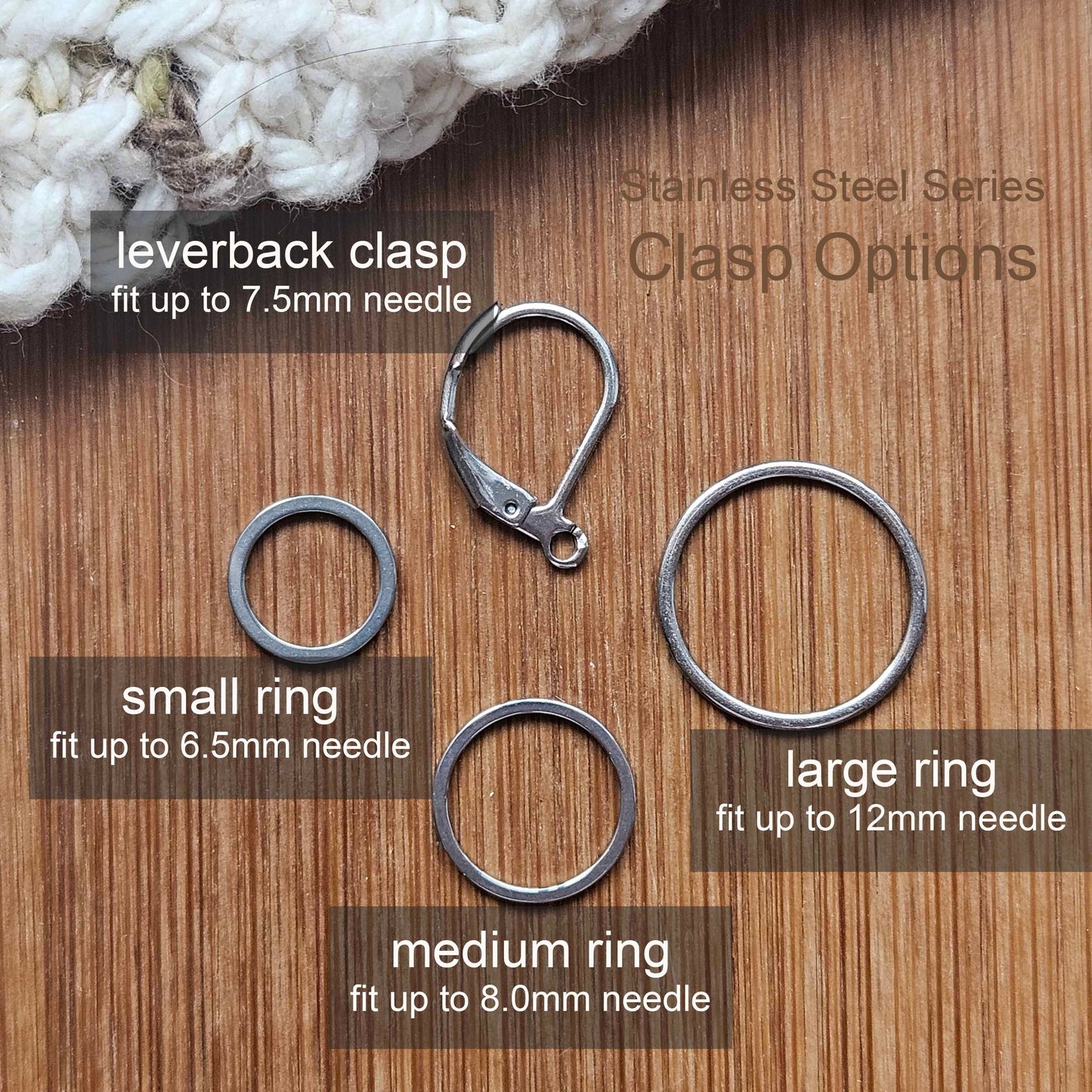 SLATE SERENADE (Natural Stone & Stainless Steel) – Set of 5 Stitch Markers / Knitting Crochet Notions