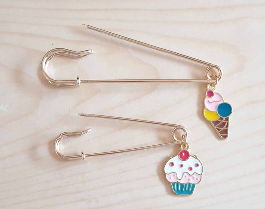 SWEET TREATS - 2 pieces / Stitch Holders / Kilt Pin Stitch Holder / Shawl pin / brooch / Knitting Crochet Notions