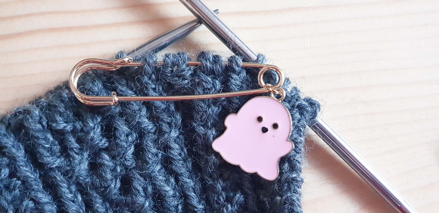 PINK GHOSTS - 2 pieces / Stitch Holders / Kilt Pin Stitch Holder / Shawl pin / brooch / Knitting Crochet Notions