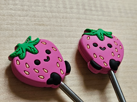 STRAWBERRY STITCH STOPPERS / Knitting Needle Stoppers / Point Protection / Notions