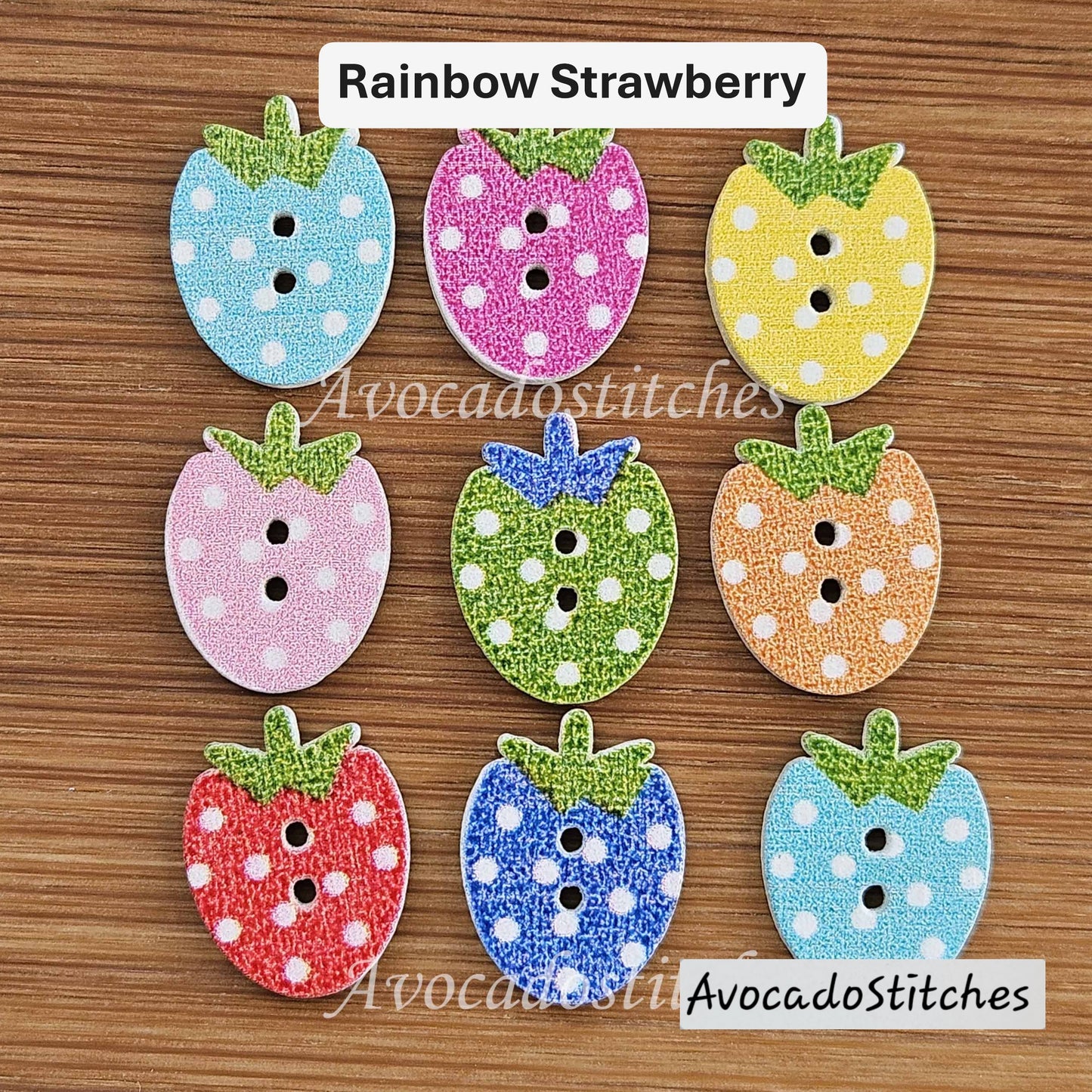STRAWBERRY / 8 buttons / Wooden Buttons / Sewing Buttons
