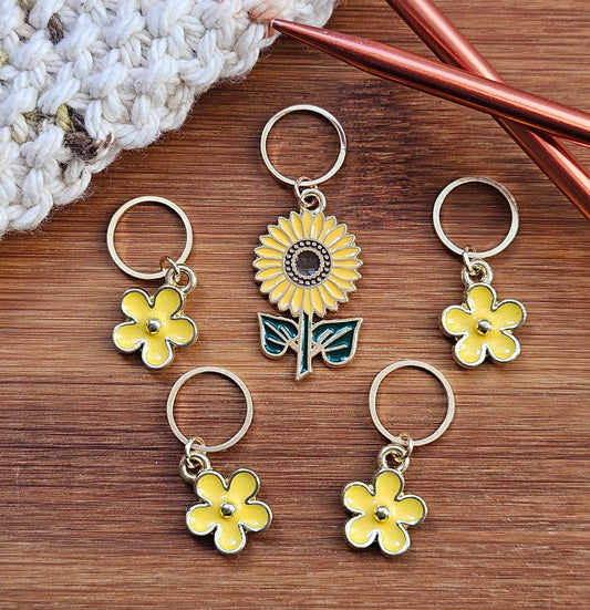 SUNFLOWER - 5 pieces / Knitting Crochet Stitch Markers / Notions