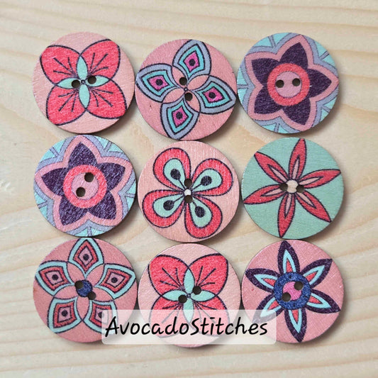SUNSET MANDALA / 25mm / 8 buttons / Wooden Buttons / Sewing Buttons