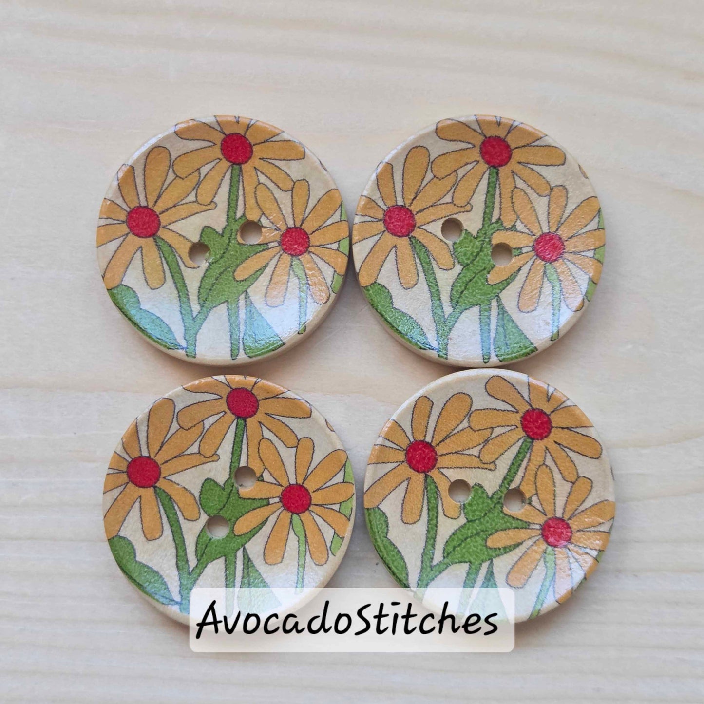 SUNSHINE TRIO / 30mm - 4 buttons / Wooden Buttons / Sewing Buttons