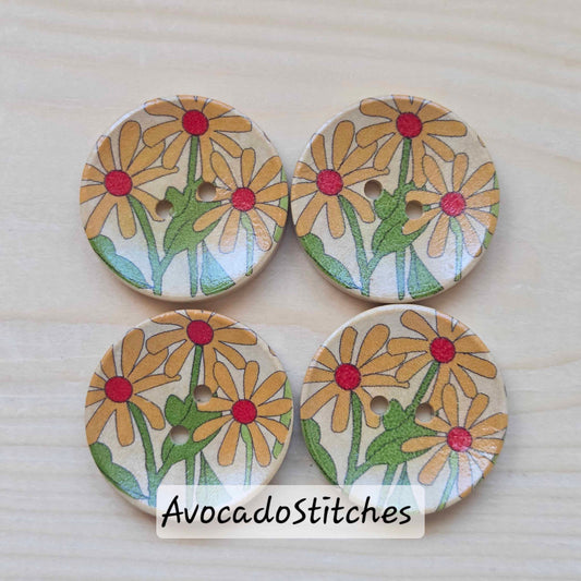 SUNSHINE TRIO / 30mm - 4 buttons / Wooden Buttons / Sewing Buttons
