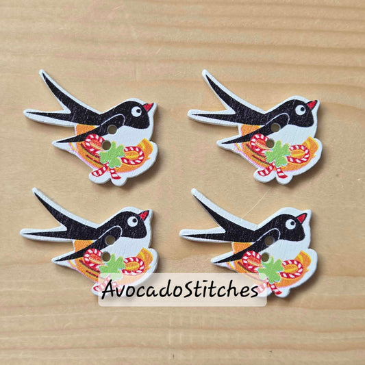 SWALLOW / 30*20mm / 8 buttons / Wooden Buttons / Sewing Buttons