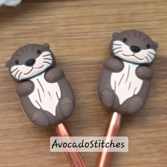 SWEET LITTLE OTTER Stitch Stoppers / Knitting Needle Toppers / Point Protection / Notions