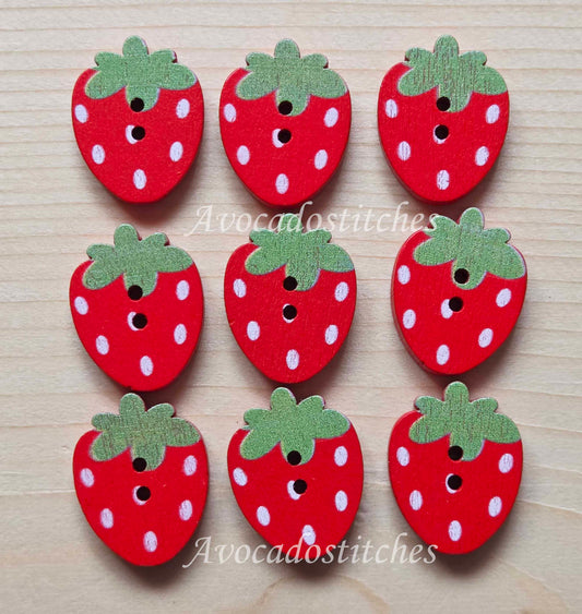 SWEET STRAWBERRY / 24*18mm / 8 buttons / Wooden Buttons / Sewing Buttons