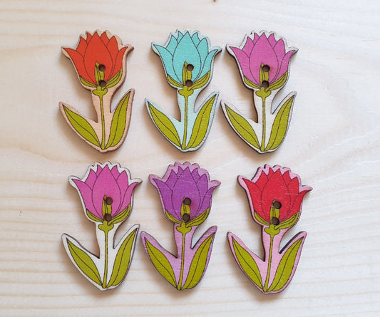 TULIPS / Wooden Buttons / 24x40mm (Set of 10)