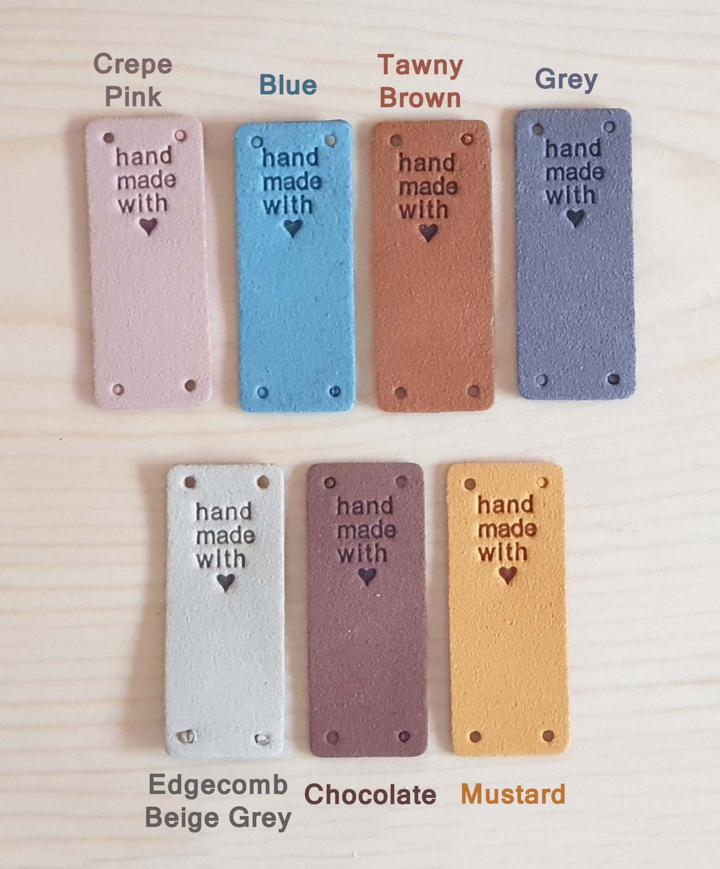 HANDMADE WITH LOVE LABELS / Set of 5 / Round Faux Suede Labels / Handmade Tags / Garment Labels
