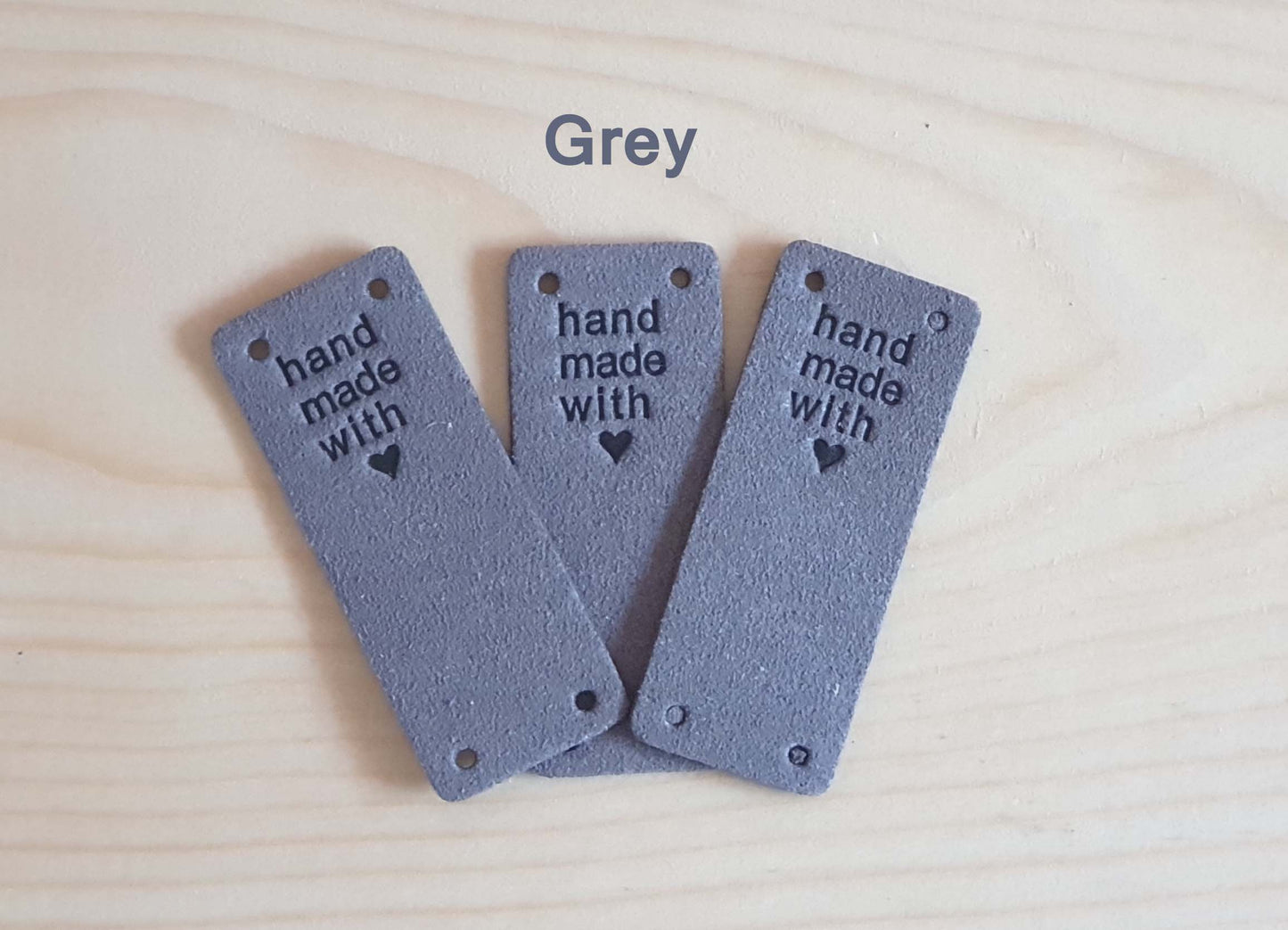 HANDMADE WITH LOVE LABELS / Set of 5 / Round Faux Suede Labels / Handmade Tags / Garment Labels