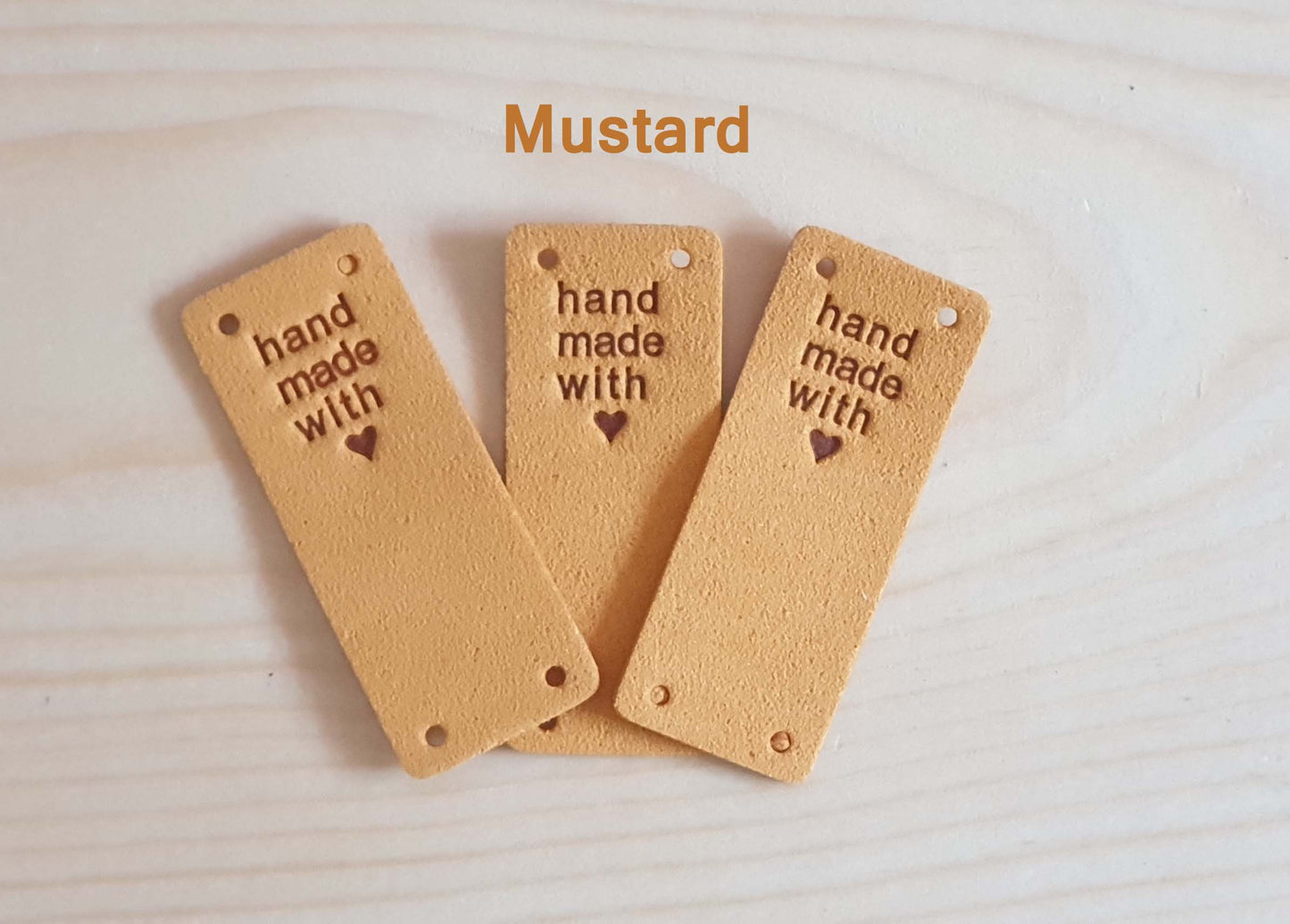 HANDMADE WITH LOVE LABELS / Set of 5 / Round Faux Suede Labels / Handmade Tags / Garment Labels