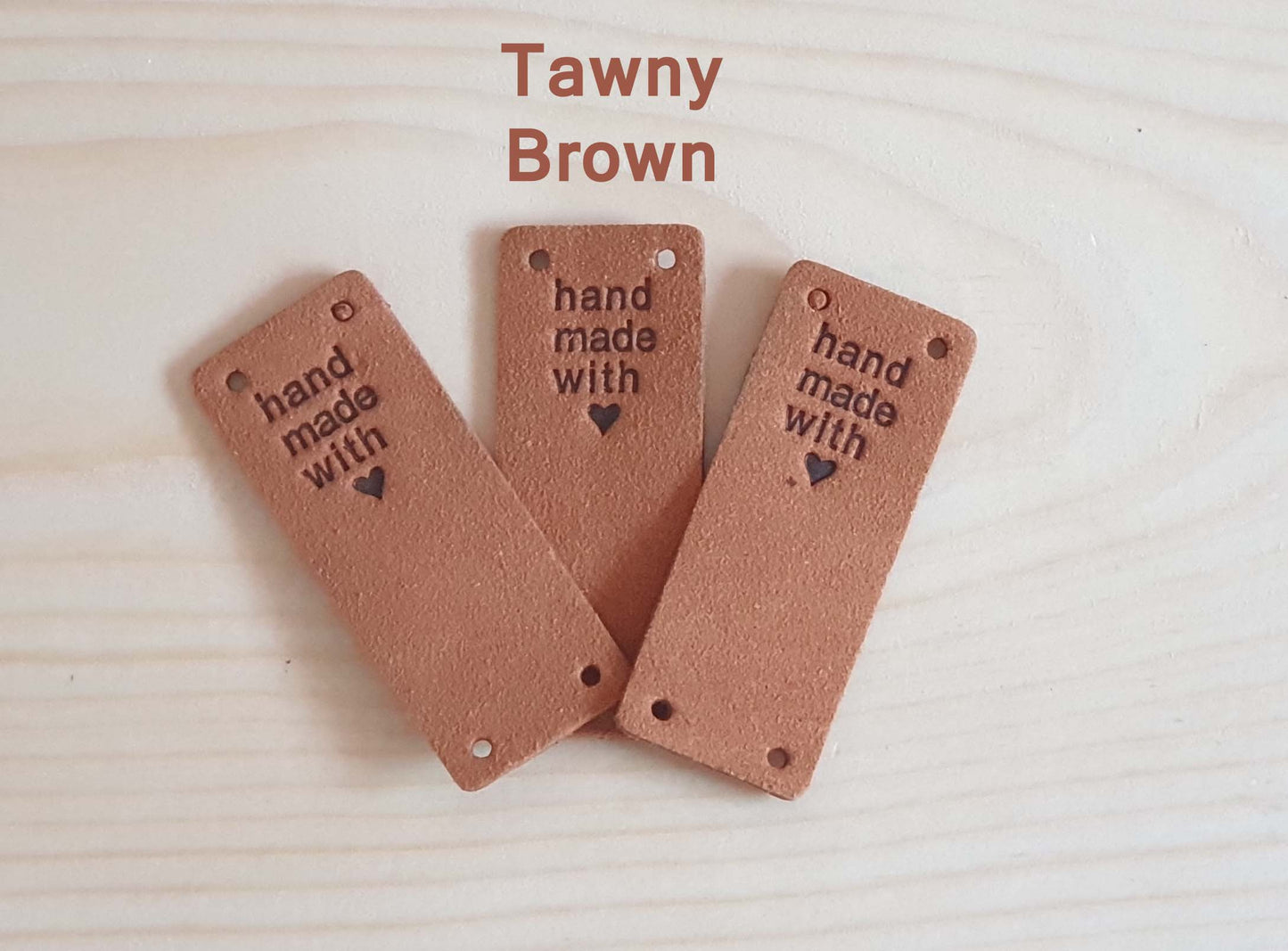 HANDMADE WITH LOVE LABELS / Set of 5 / Round Faux Suede Labels / Handmade Tags / Garment Labels