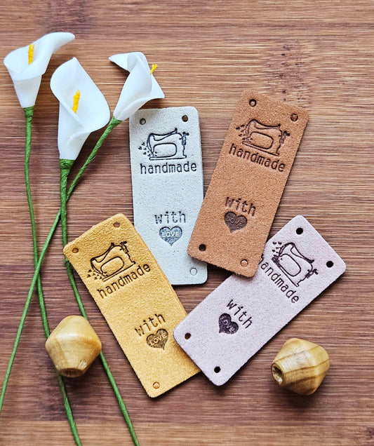 SEWING HANDMADE TAGS / Set of 5 / Handmade Labels / Faux Suede Labels / Faux Leather Labels / Garment Tags