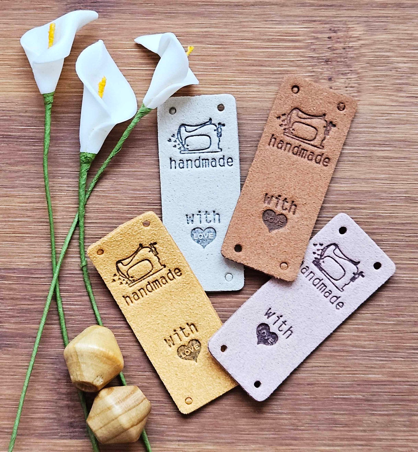 SEWING HANDMADE TAGS / Set of 5 / Handmade Labels / Faux Suede Labels / Faux Leather Labels / Garment Tags
