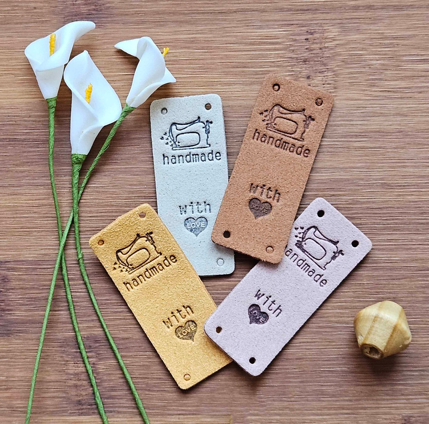 SEWING HANDMADE TAGS / Set of 5 / Handmade Labels / Faux Suede Labels / Faux Leather Labels / Garment Tags