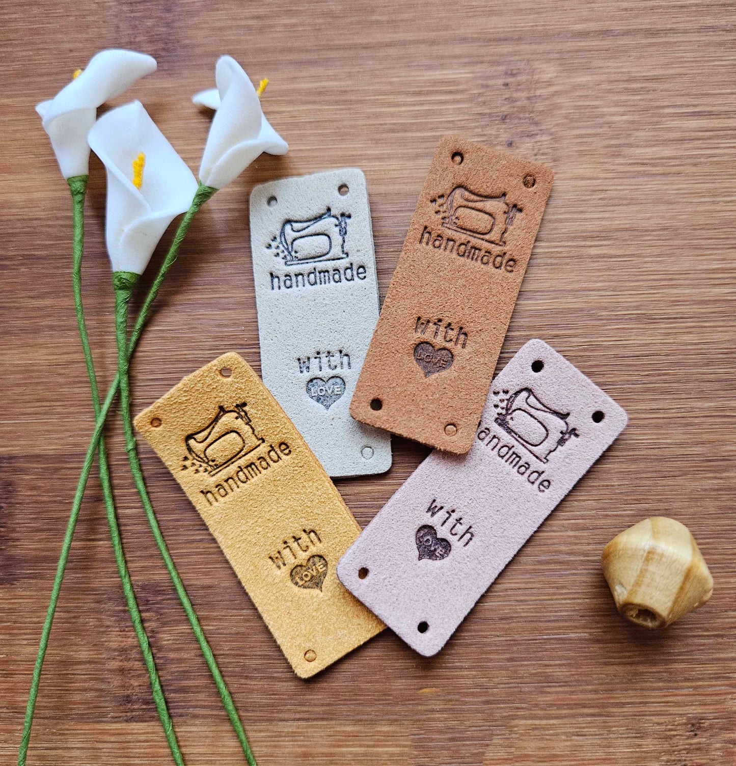 SEWING HANDMADE TAGS / Set of 5 / Handmade Labels / Faux Suede Labels / Faux Leather Labels / Garment Tags