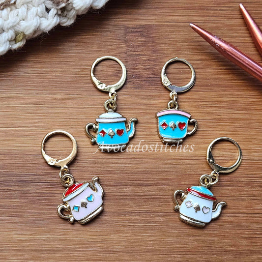 TEA PARTY - 4 pieces / Knitting Crochet Stitch Markers / Notions