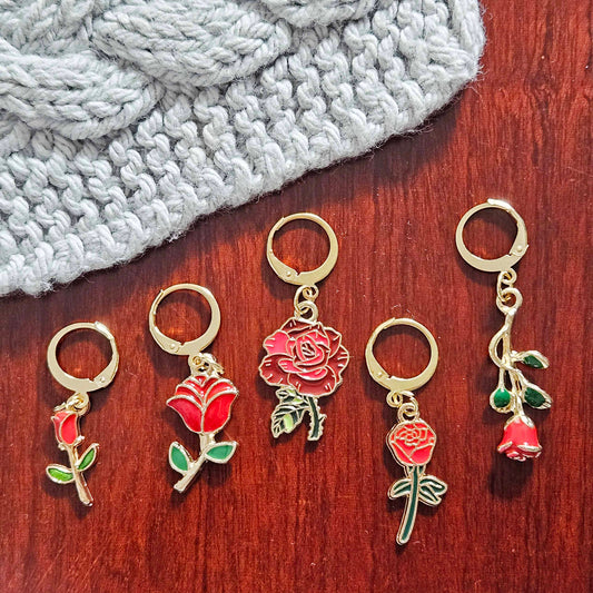 THE ROSES - 5 pieces / Knitting Crochet Stitch Markers / Notions