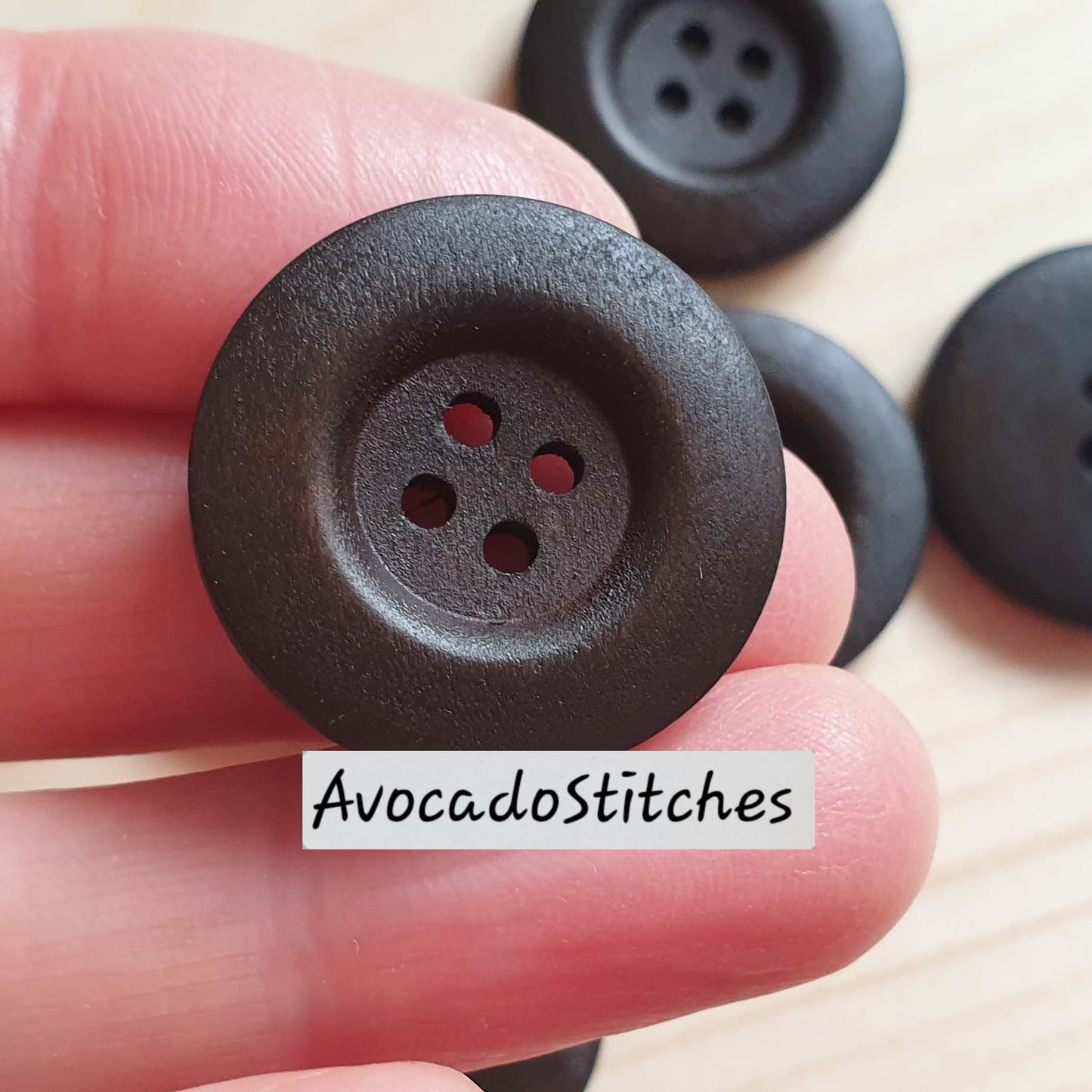 Clearance // THICK EDGE 4-HOLE Dark Coffee Brown / 40mm - 2  buttons / Wooden Buttons / Sewing Buttons