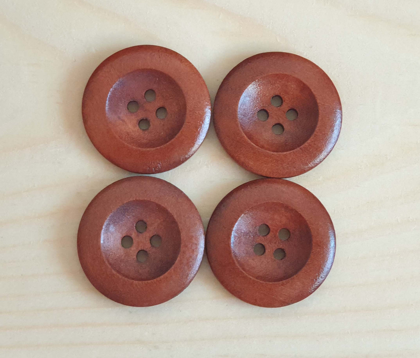 THICK EDGE / Maroon Brown 4-Hole Wooden Buttons / 25mm (Set of 6)