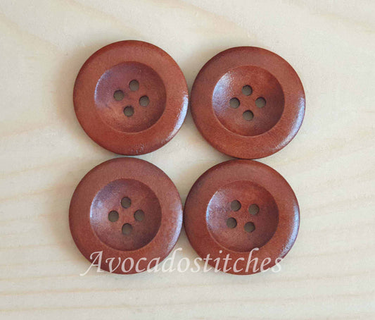 THICK EDGE 4-HOLE Maroon Brown / 25mm - 6 buttons / Wooden Buttons / Reddish Brown Buttons / Sewing Buttons